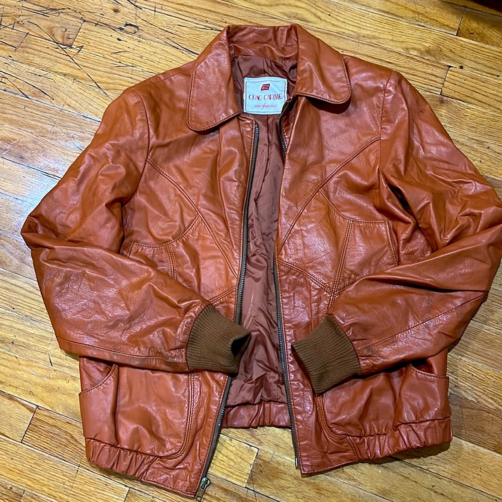 Vintage Crae Carlyle Women’s Size 10 Leather Burnt Orange Bomber Jacket 1970s